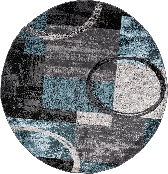 Rugshop Contemporary Abstract Circle Design Soft Round Rug 6' 6" (6' 6" Diameter) Gray