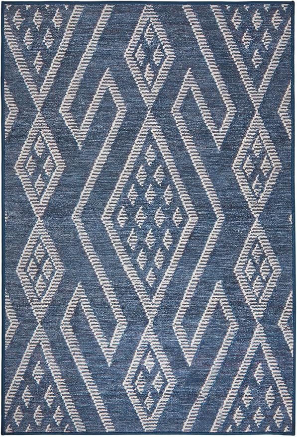Dash & Albert Guthrie Navy Machine Washable Rug, 5 X 8 Feet, Blue Geometric Pattern
