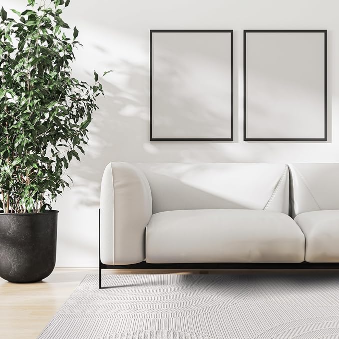 CAMILSON Micro Loop Rug 6x9 Modern Luxury Geometric Arch Area Rugs Soft High and Low Pile Stain Resistant Easy-Cleaning Non-Shedding for Living Room Office Indoor Carpet (6 x 9 / White)