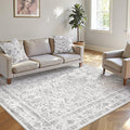 Grey 5x8 Area Rug Vintage Washable Living Room Carpet Non Slip Neutral Bedroom Indoor Office Low Pile Traditional Distressed Retro Gray Accent Rug for Dining Room Bathroom Kitchen