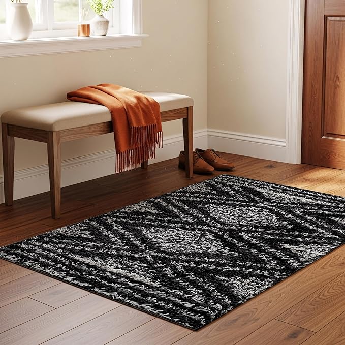 Rugshop Circles Arch Shag Area Rug Anthracite Dark Gray 4' x 6' Ideal for Small Living Rooms, Offices, or Beside The Bed