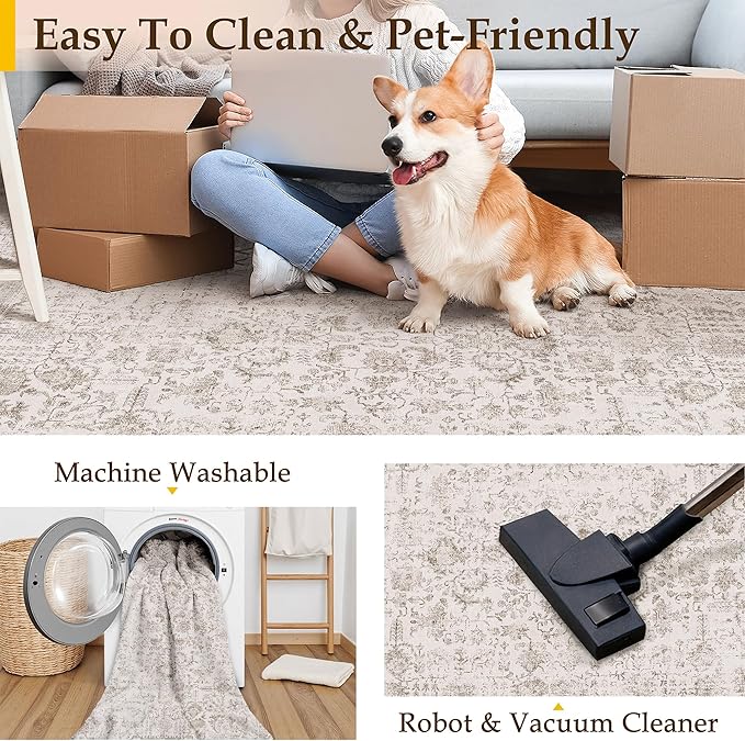 Light Brown Runner Rug 3x8 Hallway Machine Washable Kitchen Vintage Distressed Non Slip Long Carpet Indoor Retro Floral Bedroom Accent Throw Rug for Bathroom Office Laundry Dining Room