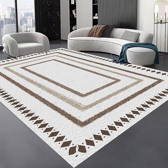 Moroccan Farmhouse Area Rugs 2x3ft, Neutral Geometric Pattern in Off-White Rug, Low Pile Machine Washable & Non-Slip Soft Carpet for Living Room, Bedroom & Dining Room
