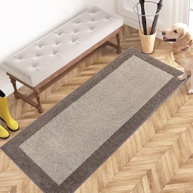 PURRUGS Dirt Trapping Door Mat 24" x 60", Non-Slip/Skid Machine Washable Entryway Rug, Shoes Scraper, Throw Rug, Super Absorbent Area Rug for Muddy Wet Shoes and Paws, Beige & Grayish Brown