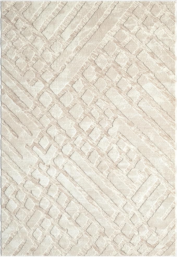 Abani Terra Cream Area Rug for Living Room, Bedroom - Rustic Modern Pattern - 4' x 6' - Durable & Easy to Clean