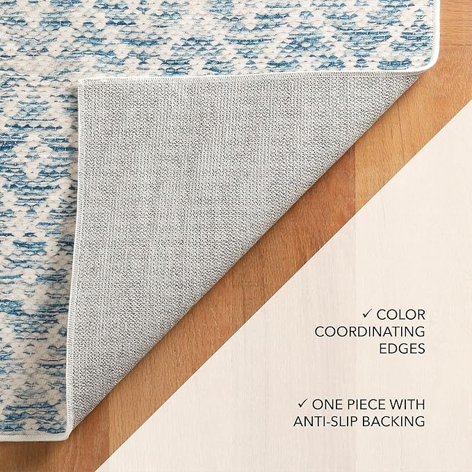Dash and Albert Melange Diamond Machine Washable Area Rug - 2' x 3' Blue - Diamond Accent Rug - Anti-Slip Backing, Lightweight, Machine Washable, High Traffic Areas Kitchen, Mudroom, Laundry Room
