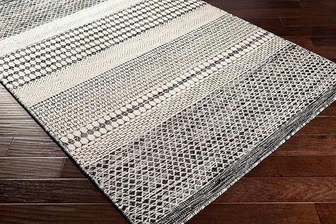 Mark&Day Wool Rugs, 6x9 Tervoort Global Black Area Rug, Blue Beige Carpet for Living Room, Bedroom or Kitchen (6' x 9')