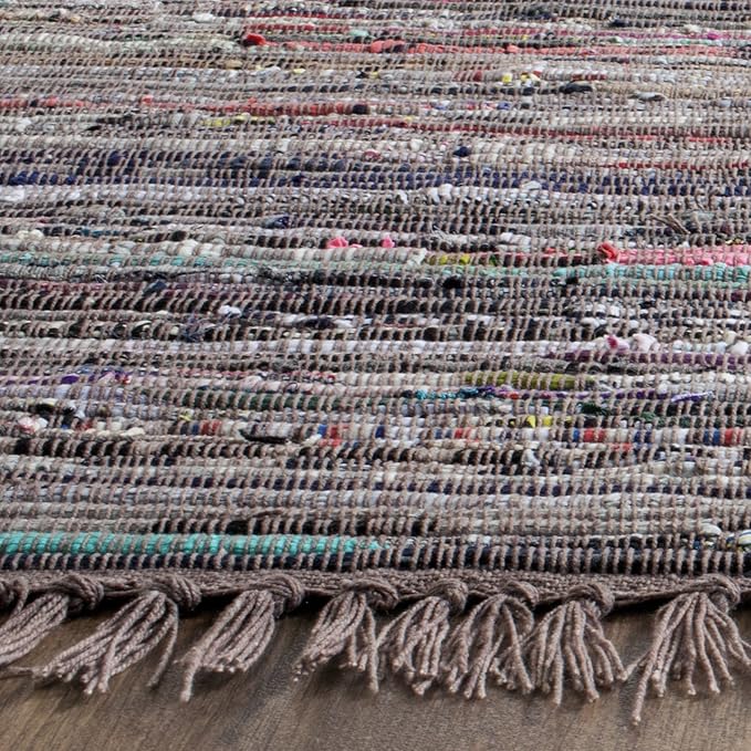 SAFAVIEH Rag Rug, Collection Area Rug - 3' Round, Rust & Multi, Handmade Boho Stripe Cotton, Ideal for High Traffic Areas in Living Room, Bedroom (RAR121E)