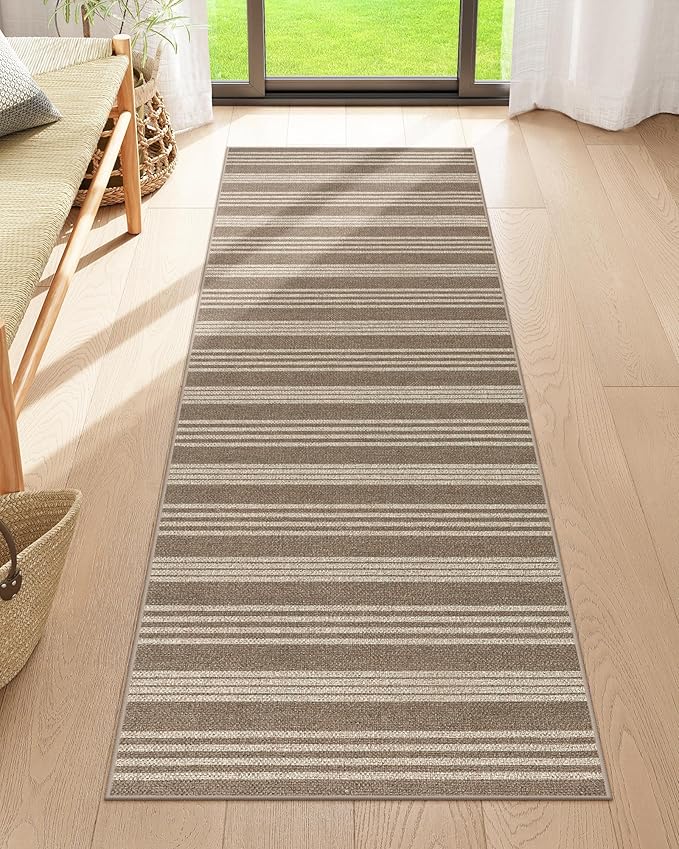 Lahome Striped Easy Jute 2x6 Runner Rug, Farmhouse Kitchen Rugs Non Slip Washable Entryway Hallway Runner, Neutral Non Shedding Lightweight Indoor Outdoor Carpet for Foyer Corridor, Khaki
