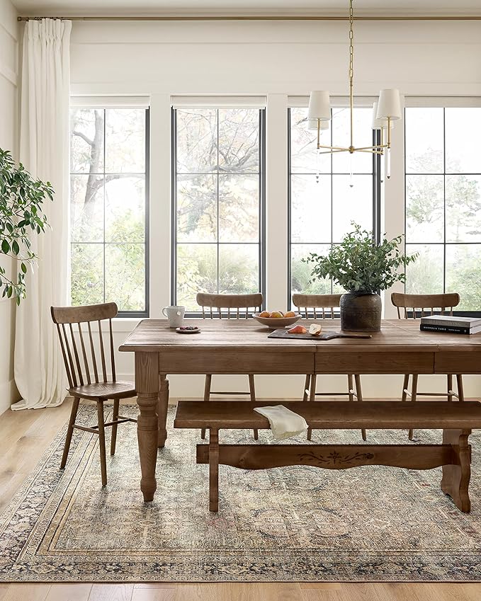 Loloi Layla Collection LAY-03 Olive/Charcoal 7'-6" x 9'-6" .13" Thick Area Rug, Soft, Durable, Vintage Inspired, Distressed, Low Pile, Non-Shedding, Easy Clean, Printed, Living Room Rug