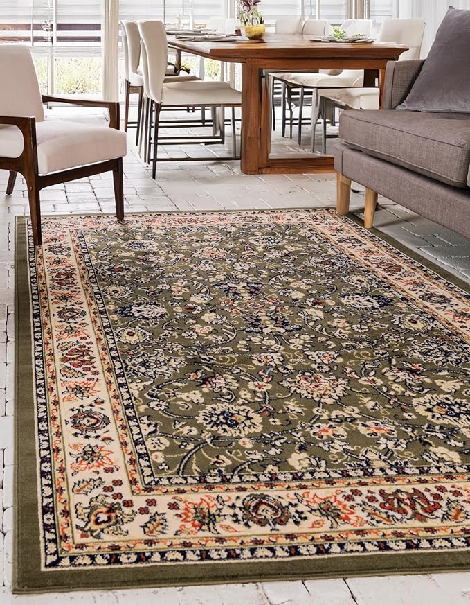 Unique Loom Sialk Hill Collection Area Rug - Washington (9' 10" x 13' 1" Rectangle Green/Hunter Green)