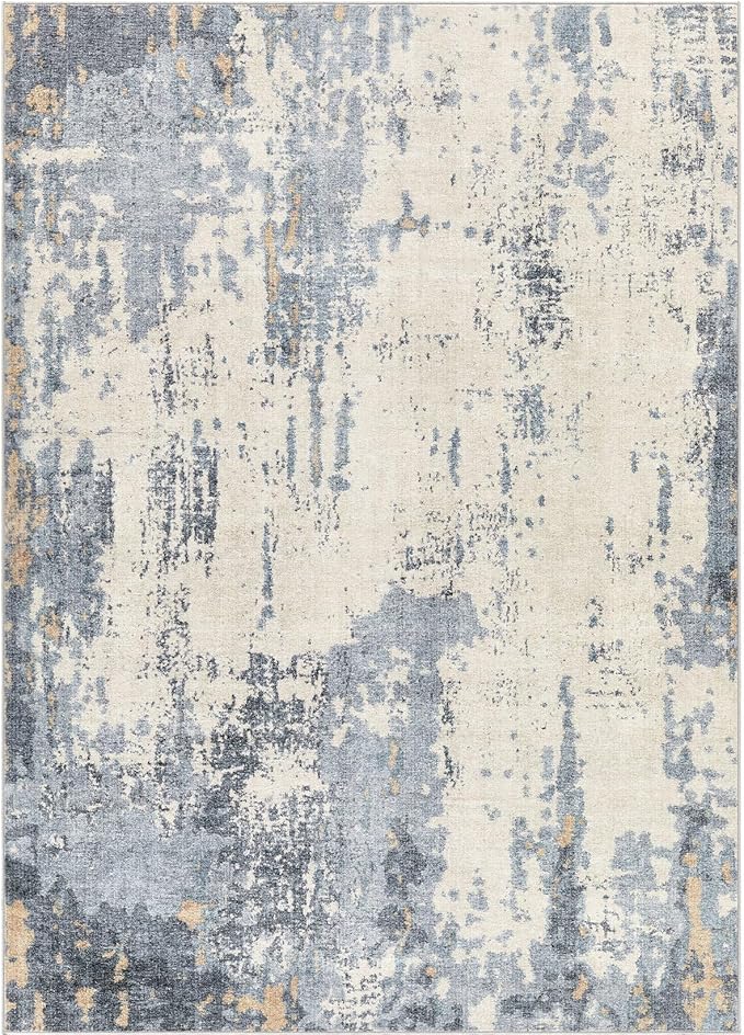 9x12 Area Rug Living Room Rugs - Washable Neutral Modern Abstract Soft Thin Rug Indoor Floor No Slip Rug Carpet for Bedroom Under Dining Table Home Office Decor - Blue/Light Brown