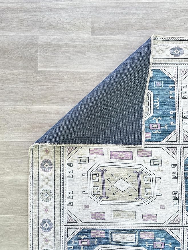 Fame Living Faded Oushak Rug, Turkish Vintage Floral Pastel Large Oversized Area Rugs for Living Room Dining Bedroom Kitchen Bathroom Nursery (848CrNv, 2' x 3')