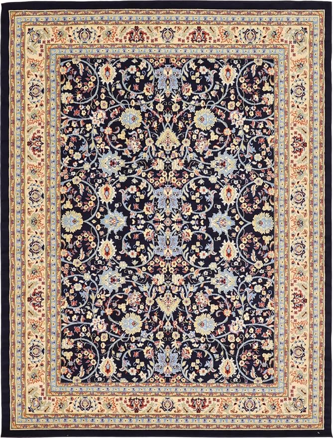 Unique Loom Sialk Hill Collection Area Rug - Washington (9' x 12' 2" Rectangle Navy Blue/Cream)