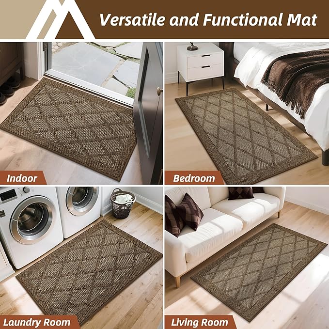 COSY HOMEER Non-Slip Door Mat 20"x32", Entryway Rugs Low Profile Absorbent Dirt Trapper Doormat for Front Entrance, Washable Polypropylene Entry Mat (Brown)