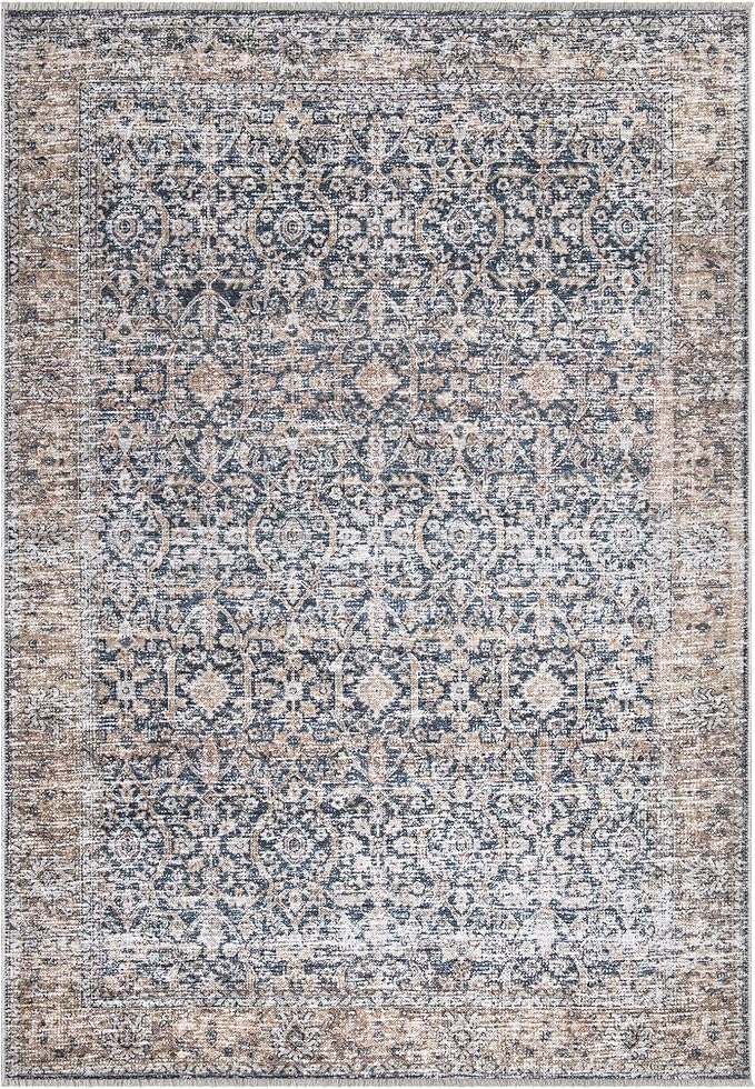 Bloom Rugs Caria Washable Non-Slip 9x12 Rug - Dark Blue/Tan Traditional Area Rug for Living Room, Bedroom, Dining Room, and Kitchen - Exact Size: 9' x 12'