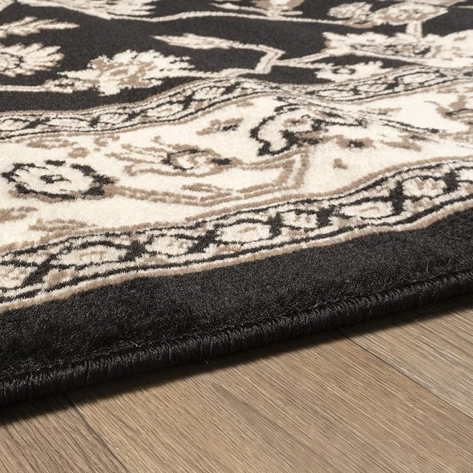 Superior Elegant Kingfield Collection Area Rug, 8mm Pile Height with Jute Backing, Classic Bordered Rug Design, Anti-Static, Water-Repellent Rugs, 5' x 8', Black