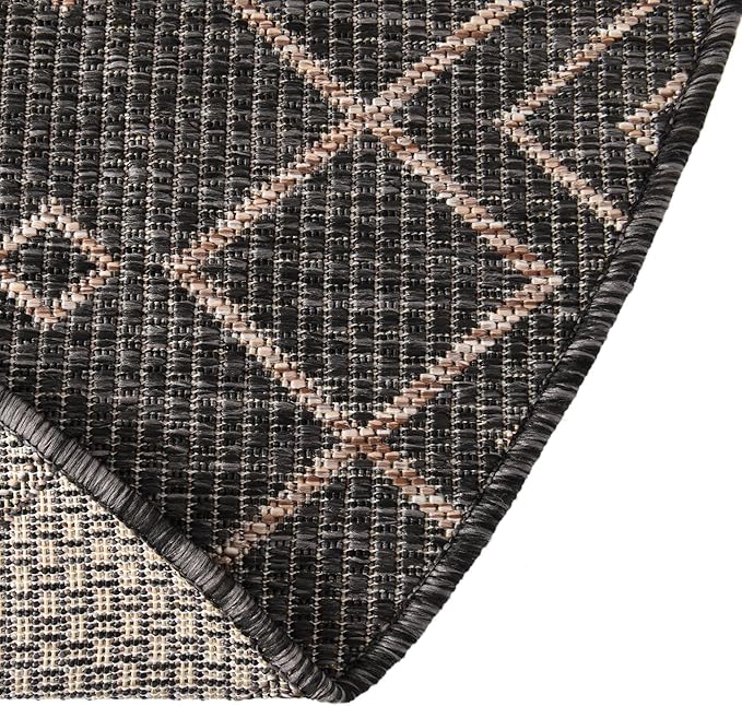 Unique Loom Outdoor Trellis Collection Area Rug - Tribal Trellis (5' 3" x 8' Oval, Charcoal Gray/ Natural)