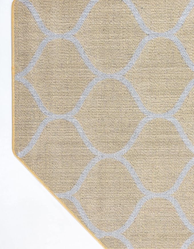 Rugs.com Lattice Frieze Collection Rug – 7' 10 Octagon Yellow Medium Rug Perfect for Living Rooms, Kitchens, Entryways