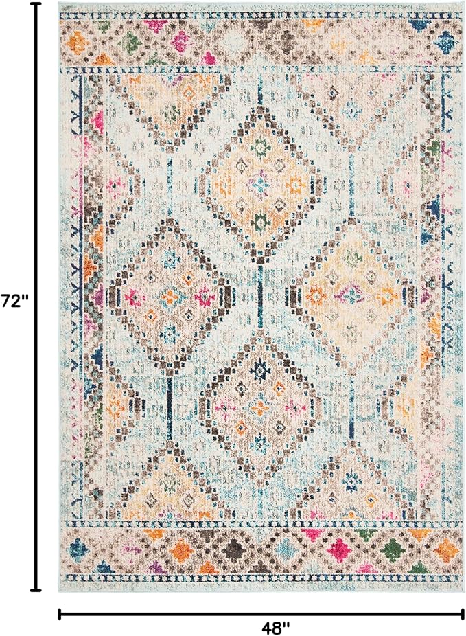 SAFAVIEH Madison Collection Accent Rug - 4' x 6', Blue & Yellow, Boho Diamond Distressed Design, Non-Shedding & Easy Care, Ideal for High Traffic Areas in Entryway, Living Room, Bedroom (MAD418K)