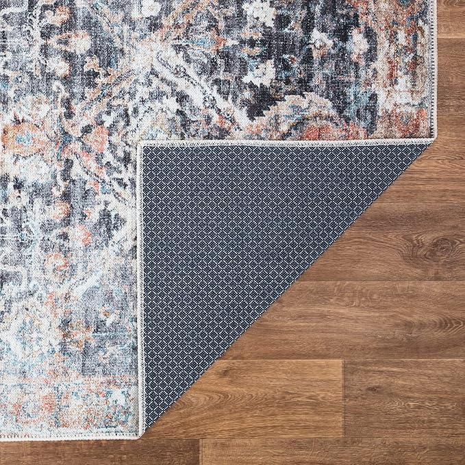 Bloom Rugs Washable Non-Slip 8' x 10' Rug - Orange/Black Traditional Area Rug for Living Room, Bedroom, Dining Room, and Kitchen - Exact Size: 8' x 10'