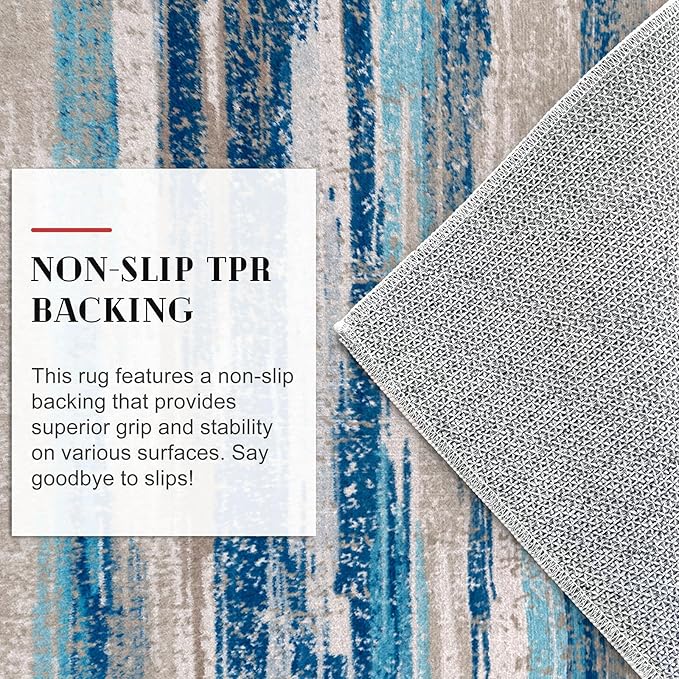 Modern Abstract Runner Rug 2.6x18, Blue Washable Long Kitchen Runner Non-Slip Soft Hallway Rug Runner Thin Print Faux Wool Carpet for Entryway Bedroom Laundry Room Indoor Home Decor