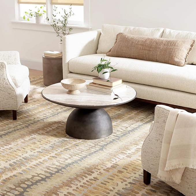 Dash and Albert Paint Chip Wool Area Rug - 3' x 5' Neutral Graphic Hand Micro Hooked Accent Rug - Durable, High Traffic Areas Hallway, Living Room, Stairs
