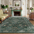 5x7 Floral Washable Area Rug for Living Room, Vintage Boho Rugs for Bedroom Dining Room, Botanical Birds Non Slip Low Pile Forest Throw Carpet for Farmhouse Office, Retro Green/Blue
