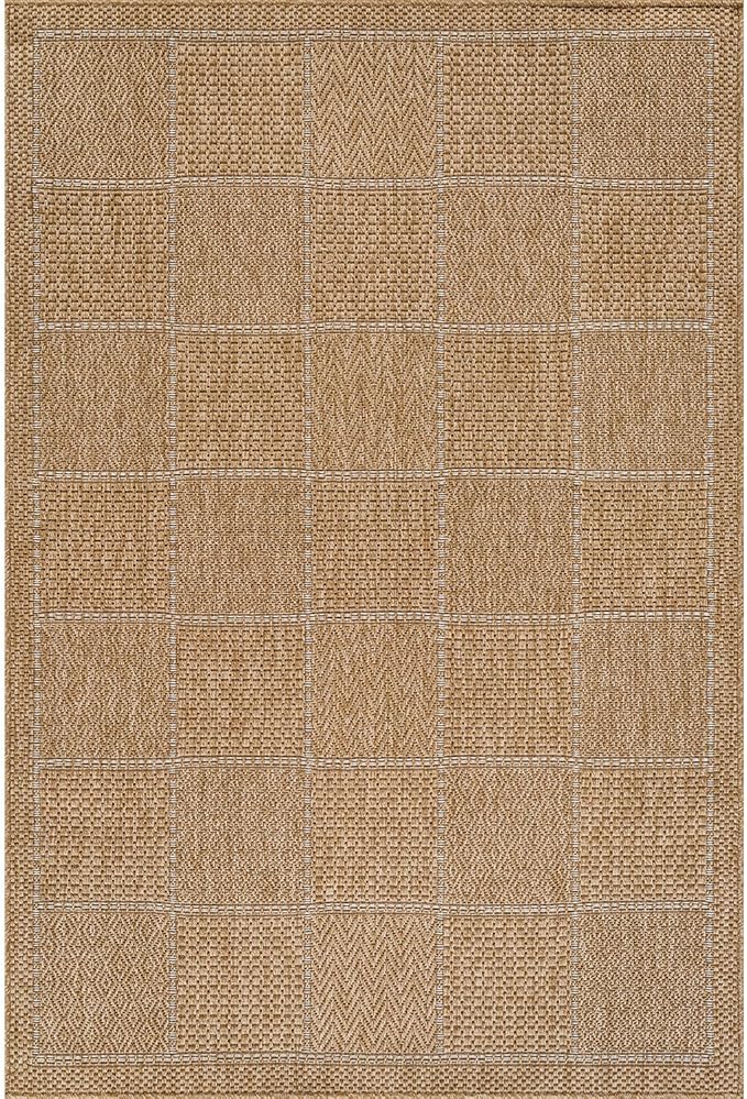 Beverly Rug Easy Jute Checkered Squared Rug 4x6 Washable Durable Indoor Outdoor Area Rugs for Living Dining Room Patio Office Stain Resistant Non Shedding Casual Indoor Outside Carpet 4 x 6 Natural