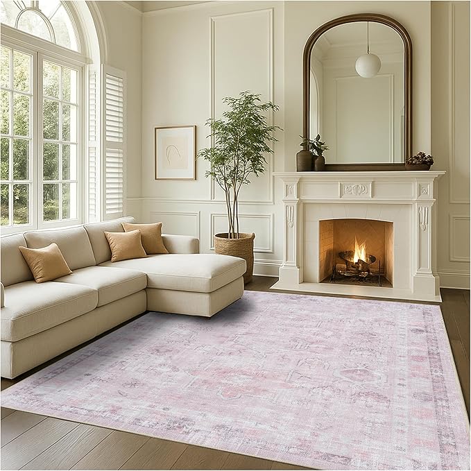 Fame Rugs Turkish Rug. Washable Vintage Oriental Antique Inspired Traditional Doormat Small Modern Area Rugs Luxury Entryway Entry Bedroom Bathroom Kitchen (412PP, 9' x 12')