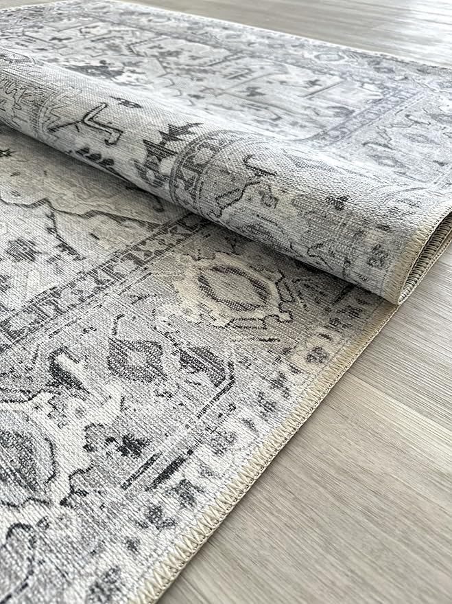 Fame Living Faded Oushak Rug, Turkish Vintage Floral Pastel Large Oversized Area Rugs for Living Room Dining Bedroom Kitchen Bathroom Nursery (848CrNv, 2' x 3')