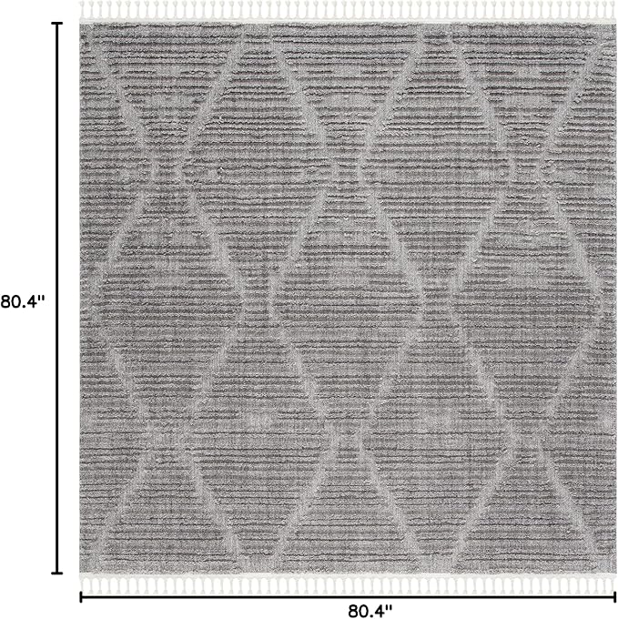 SAFAVIEH Marrakech Collection Area Rug - 6'7" Square, Grey, Moroccan Boho Tribal Tassel Design, Non-Shedding & Easy Care, Ideal for High Traffic Areas in Living Room, Bedroom (MRK517F)