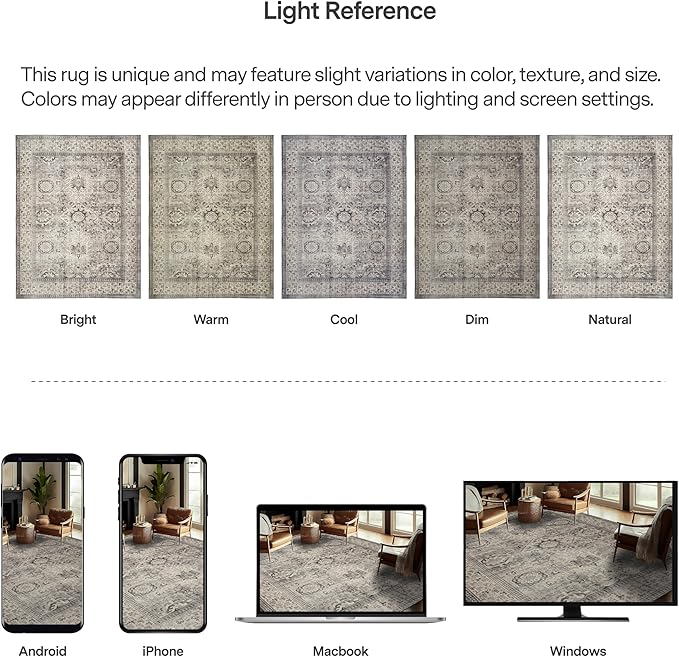 ReaLife Rugs Machine Washable Area Rug - Living Room Bedroom Bathroom Kitchen Entryway Office - Padded Low Pile Stain Resistant Premium - Boho Farmhouse Vintage - Paz - Beige Gray Ivory 7'6" x 9'6"