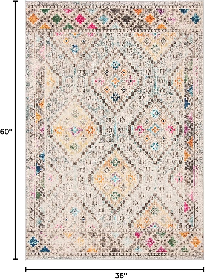 SAFAVIEH Madison Collection Accent Rug - 3' x 5', Grey & Yellow, Boho Diamond Distressed Design, Non-Shedding & Easy Care, Ideal for High Traffic Areas in Entryway, Living Room, Bedroom (MAD418F)