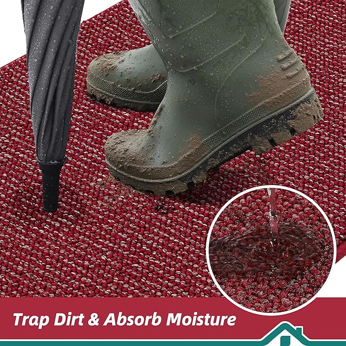 BEQHAUSE Dirt Trapper Door Mat 20" x 48", Non-Slip Washable Doormats Entrance Mat, Dirt Resistant and Absorbent Welcome Mat, Low Profile Floor Mats for Front Back Door and Entryway, Red