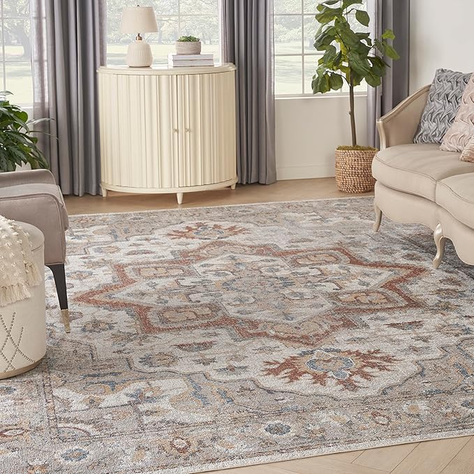 Nourison Home Astra Machine Washable Grey Multicolor 7'10" x 10' Area Rug - Easy Clean, Non Shedding, Bed Room, Living Room, Dining Room, Kitchen (8' x 10')