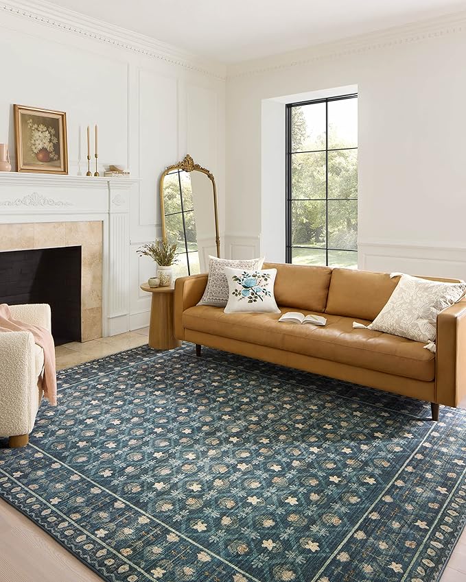 Loloi Rifle Paper Co. Eden Collection EDE-03 Lattice Indigo 7'-6" x 9'-6" Area Rug feat. CloudPile™