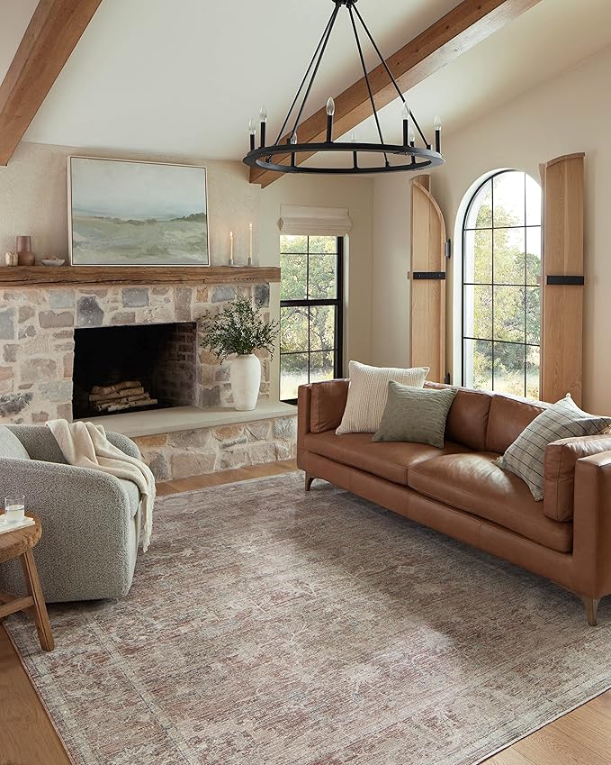 Loloi Magnolia Home by Joanna Gaines Millie Collection MIE-04 Brick/Fog 11'-6" x 15'-7", .25" Pile Height, Area Rug