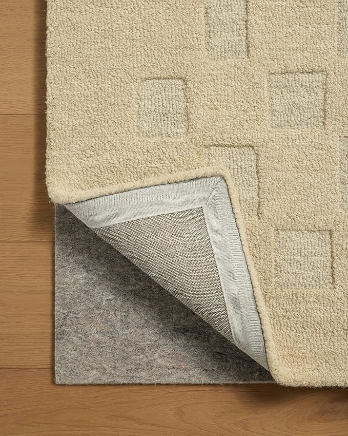 Loloi Leanne Ford Craven Collection CVN-04 Oatmeal/Dove 2'-6" x 7'-6" Runner Rug Checkered, Patterned, Neutral, Hallway, Kitchen, Mudroom, and Bathroom
