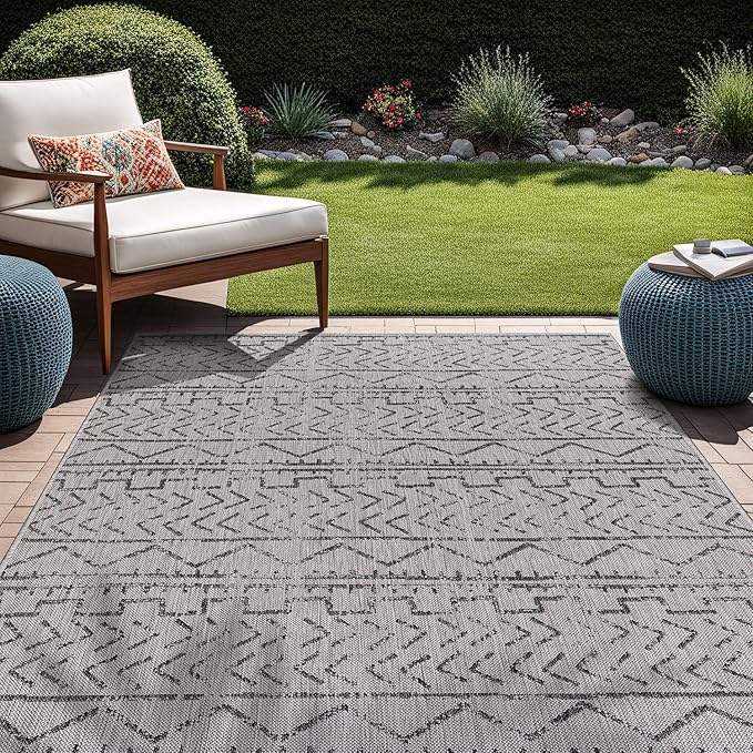 Beverly Rug Waikiki Indoor Outdoor Rug 6x9, Washable Outside Carpet for Patio, Deck, Porch, Trellis Area Rug, Water Resistant, Dark Grey - Light Grey