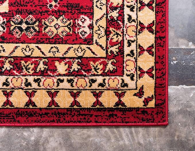 Unique Loom Taftan Collection Border Geometric Tribal Inspired Design Area Rug, 5 ft x 8 ft, Red/Gold