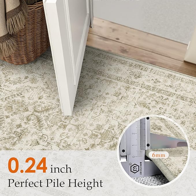 Taupe 4x6 Entryway Rug Vintage Area Carpet Indoor Office Washable Door Mat Entrance Small Low Pile Traditional Distressed Retro Accent Throw Rug Non Slip Kitchen Bathroom