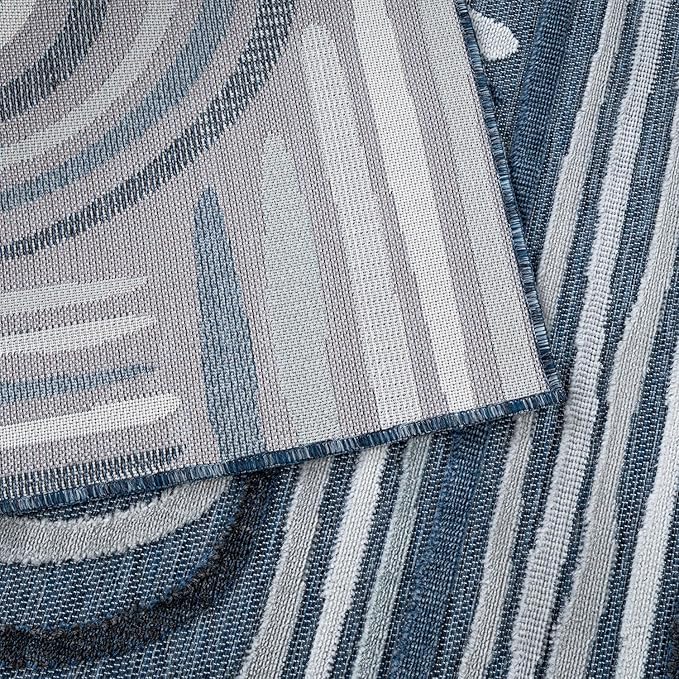 CAMILSON Indoor Outdoor Rug, Navy Blue 6x9 Geometric Arch Striped Area Rugs for Patio and Home Areas, Easy-Cleaning Non-Shedding Living Room, Garden and Deck Washable Outside Carpet (6 x 9)