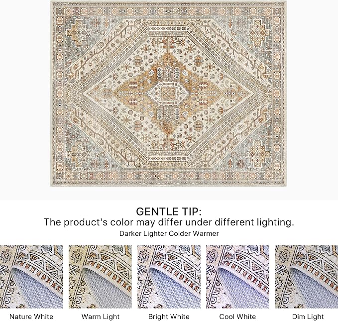 Bavni Runner Rug 2x10 Kitchen Rugs for Hallways Entryway, Washable Vintage Print Carpet, Ultra-Thin Chenille Low Pile Lightweight Rug with Non Slip Backing, Tan/Grey