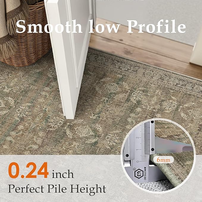 4x6 Brown Area Rug Washable Vintage Distressed Office Carpet Low Pile Entryway Non Slip Indoor Soft Retro Entrance Throw Accent Rug for Kitchen Bathroom Bedroom Dining Living Room