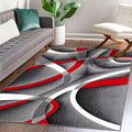2305 Gray Black Red White Swirls 6'5 x 9'2 Modern Abstract Area Rug Carpet
