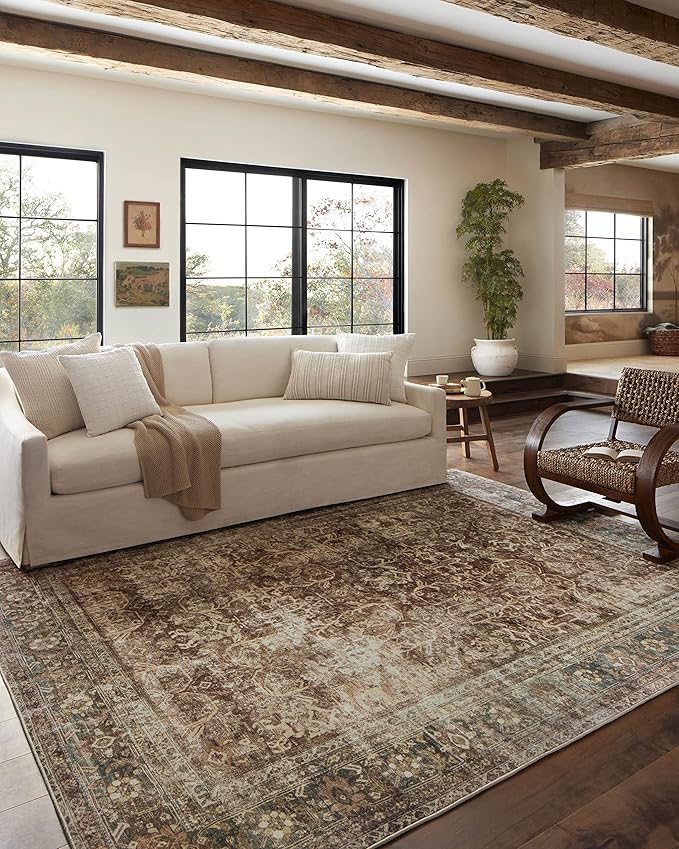 Loloi Magnolia Home by Joanna Gaines Sinclair Collection SIN-01 Rust/Lagoon 7'-6" x 9'-6", .25" Pile Height, Machine Washable, Area Rug