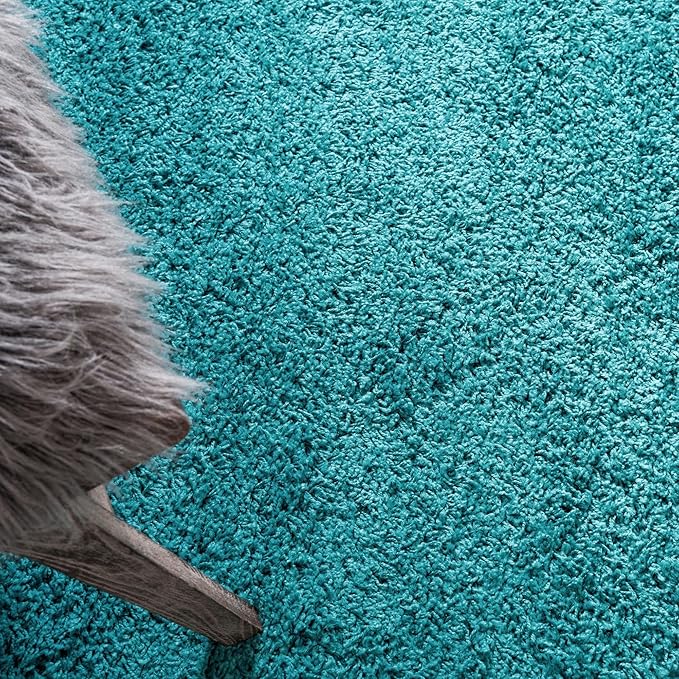 Unique Loom Solid Shag Collection Area Rug (7' 1" Round, Deep Aqua Blue)