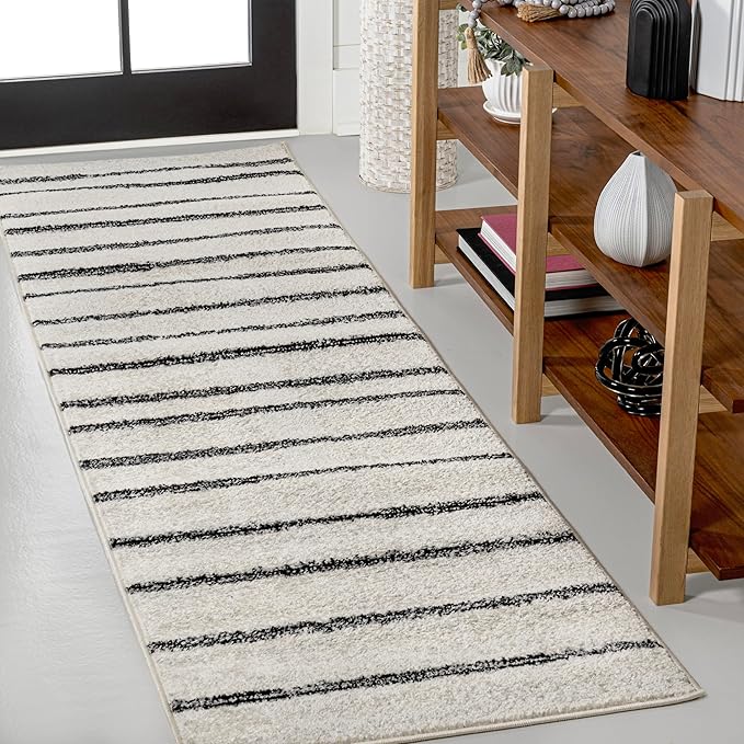 JONATHAN Y Williamsburg Minimalist Stripe Cream/Black Runner Rug, 2x8, Contemporary, Modern, Easy-Cleaning for Living Room, Bedroom, Kitchen, Pet Friendly, Non-Shedding (MOH201D-28)