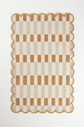 Hand-Tufted Wool Area Rug with Scalloped Edges, Neutral Beige Plaid Pattern, Cozy Soft Accent Rug for Living Room, Bedroom, and Nursery, Handmade Decorative Carpet, 7x10 Ft
